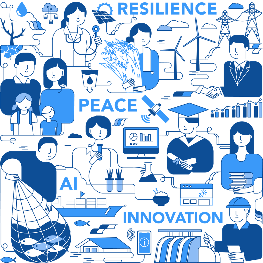 Illustration of resilience, peace, AI and innovation across the Mekong basin